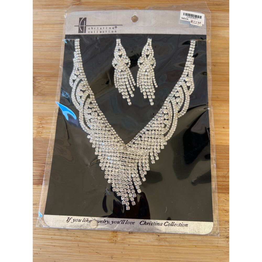 New Christina Collection Fringe Rhinestone Necklace Earrings Fashion Jewelry Set
